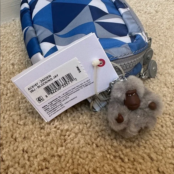 Kipling Blue and White Geometric Pouch - Picture 7 of 7